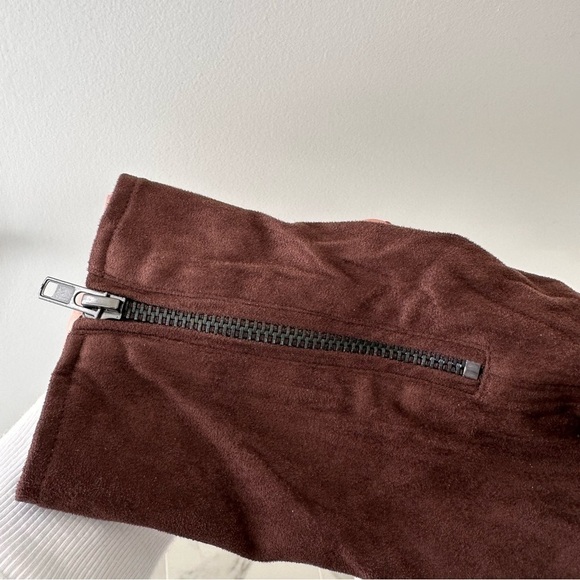Lush Women’s Draped Faux Suede and Sweater Brown Open Front Moto Jacket Sz L - Picture 8 of 16